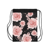 Drawstring Bag-Pink Rose-Pink Stencil-Black