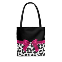 Tote Bag-Glam Passion Pink Bow-Snow Leopard-Black