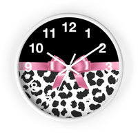 Wall Clock-Glam Pink Bow-Snow Leopard-Black