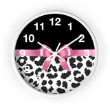 Wall Clock-Glam Pink Bow-Snow Leopard-Black