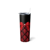 Skinny Tumbler, 20oz-Glam Red Bow-Red Lace-Black