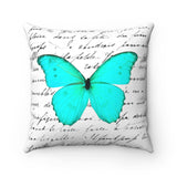 Square Pillow-Aqua Butterfly-Illegible Cursive