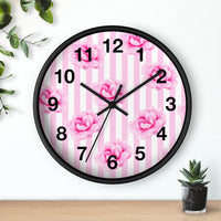 Wall clock-Magenta Pink-Floral Pinstripes