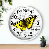 Wall Clock-Yellow Butterfly-Illegible Cursive-10"x10"in