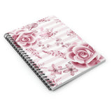 Small Spiral Notebook, 6x8in-Soft Pink Floral Mauve-Horizontal Stripes-White