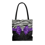 Tote Bag-Glam Purple Bow-Zebra-Black Glitter