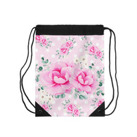 Drawstring Bag-Magenta Pink Floral-White Polka Dots-Pink