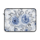 Laptop Sleeve-Stormy Blue-Floral Stencil-White