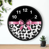 Wall Clock-Glam Pink Bow-Snow Leopard-Black