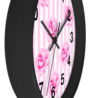 Wall clock-Magenta Pink-Floral Pinstripes