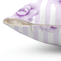 Square Pillow-Purple Lilac-Floral Pinstripes