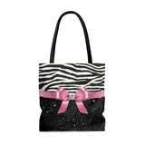 Tote Bag-Glam Pink Bow-Zebra-Black Glitter