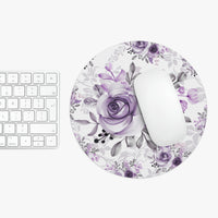 Mouse Pad-Soft Purple-Floral Stencil-White