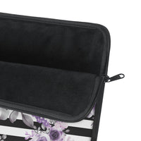 Laptop Sleeve-Soft Purple Floral-Black Horizontal Stripes-White