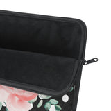 Laptop Sleeve-Lush Pink Floral-White Polka Dots-Black