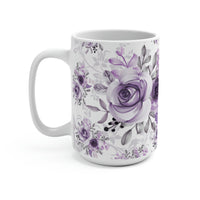 Coffee Mug 15oz-Soft Purple-Floral Stencil-White