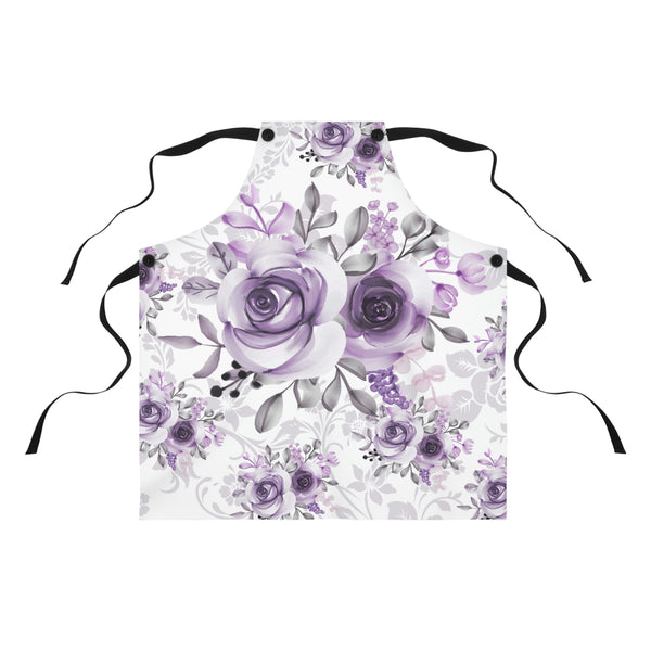 Apron-Soft Purple-Floral Stencil-White