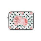 Laptop Sleeve-Lush Pink Floral-Black Polka Dots-White