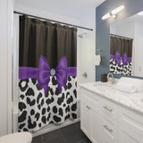 Shower Curtains-Glam Purple Bow-Snow Leopard-Black