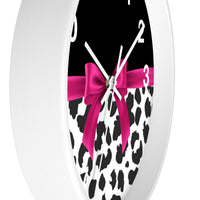 Wall Clock-Glam Passion Pink Bow-Snow Leopard-Black