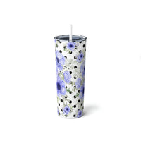 Skinny Tumbler, 20oz-Soft Blue Floral-Black Polka Dots-White