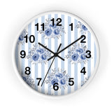 Wall clock-Soft Blue-Floral Pinstripes