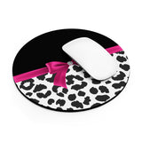 Mouse Pad-Glam Passion Pink Bow-Snow Leopard-Black