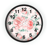Wall Clock-Lush Pink Floral-White Polka Dots-Pink