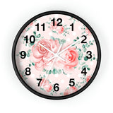 Wall Clock-Lush Pink Floral-White Polka Dots-Pink