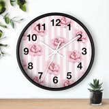 Wall clock-Pink Floral Pinstripes