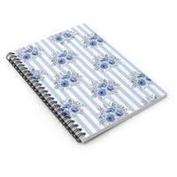 Spiral Notebook-Soft Blue-Floral Pinstripes-Ruled Lined