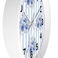 Wall clock-Soft Blue-Floral Pinstripes