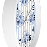 Wall clock-Soft Blue-Floral Pinstripes