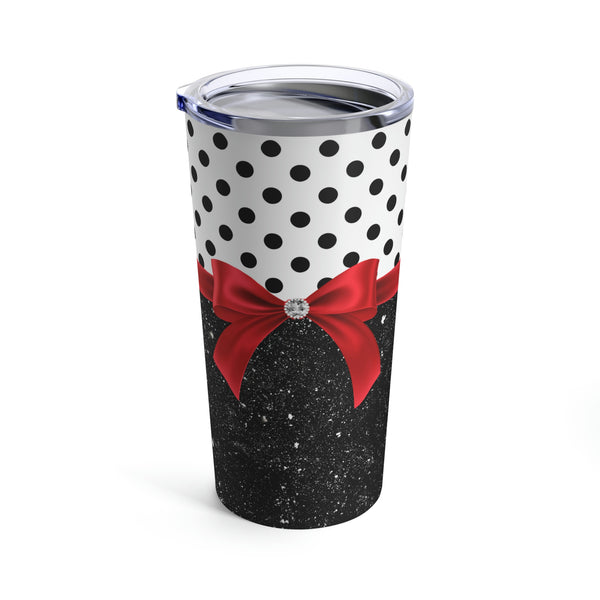 Tumbler 20oz-Glam Red Bow-Black Polka Dots-Black Glitter