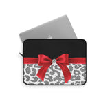 Laptop Sleeve-Glam Red Bow-Grey Leopard-Black