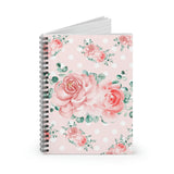 Small Spiral Notebook, 6x8in-Lush Pink Floral-White Polka Dots-Pink