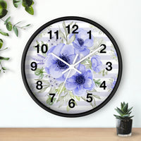 Wall Clock-Soft Blue Floral-Soft Blue Horizontal Stripes-White