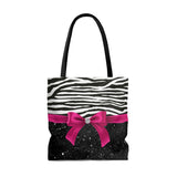 Tote Bag-Glam Passion Pink Bow-Zebra-Black Glitter