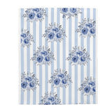 Velveteen Plush Blanket-Soft Blue-Floral Pinstripes