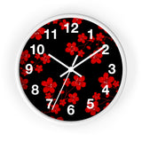 Wall Clock-Red Floral Blossoms-Black