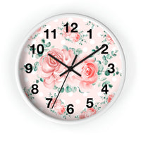 Wall Clock-Lush Pink Floral-White Polka Dots-Pink