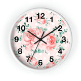 Wall Clock-Lush Pink Floral-White Polka Dots-Pink