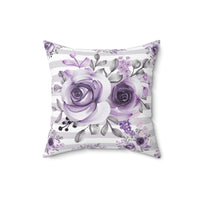 Square Pillow-Soft Purple Floral-Soft Purple Horizontal Stripes-White