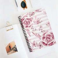 Small Spiral Notebook, 6x8in-Soft Pink Floral Mauve-Horizontal Stripes-White