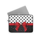 Laptop Sleeve-Glam Red Bow-Black Polka Dots-Black Glitter