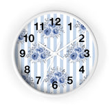 Wall clock-Soft Blue-Floral Pinstripes