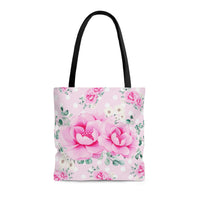 Tote Bag-Magenta Pink Floral-White Polka Dots-Pink