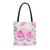 Tote Bag-Magenta Pink Floral-White Polka Dots-Pink