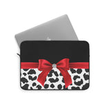 Laptop Sleeve-Glam Red Bow-Snow Leopard-Black