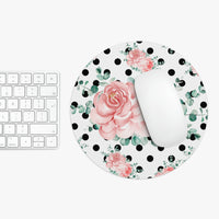 Mouse Pad-Lush Pink Floral-Black Polka Dots-White